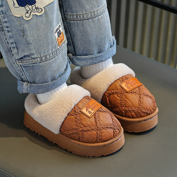 Uniszex gyerek pamut papucs, fleece béléssel, csúszásmentes PVC talppal, beltéri használatra télen