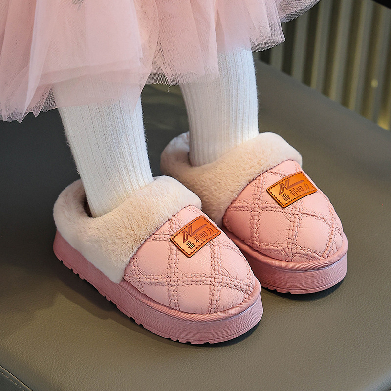 Uniszex gyerek pamut papucs, fleece béléssel, csúszásmentes PVC talppal, beltéri használatra télen