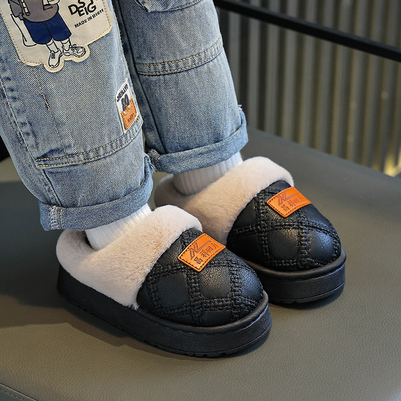 Uniszex gyerek pamut papucs, fleece béléssel, csúszásmentes PVC talppal, beltéri használatra télen