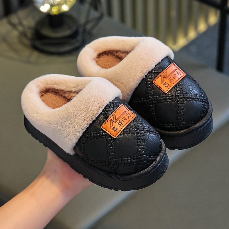 Uniszex gyerek pamut papucs, fleece béléssel, csúszásmentes PVC talppal, beltéri használatra télen