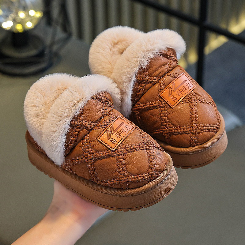 Uniszex gyerek pamut papucs, fleece béléssel, csúszásmentes PVC talppal, beltéri használatra télen