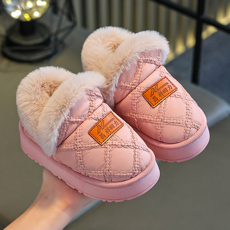 Uniszex gyerek pamut papucs, fleece béléssel, csúszásmentes PVC talppal, beltéri használatra télen