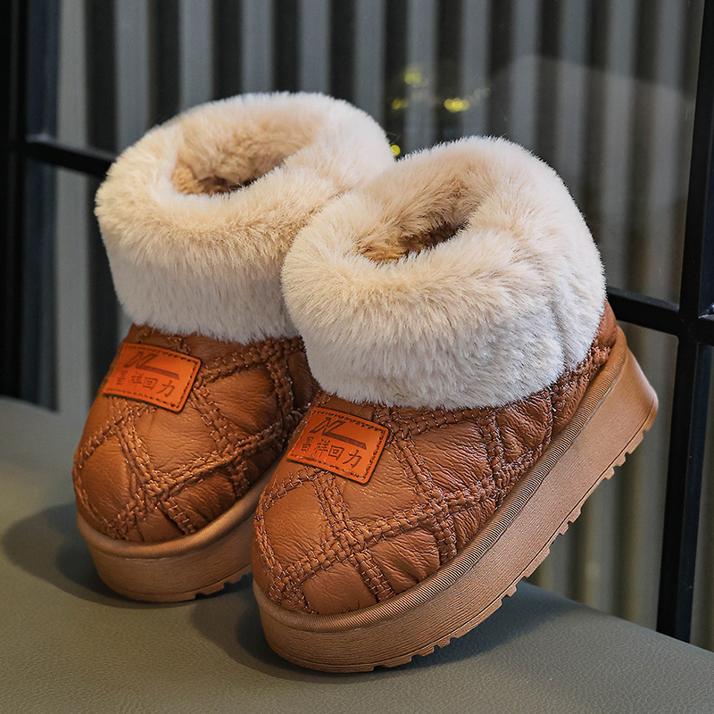 Uniszex gyerek pamut papucs, fleece béléssel, csúszásmentes PVC talppal, beltéri használatra télen