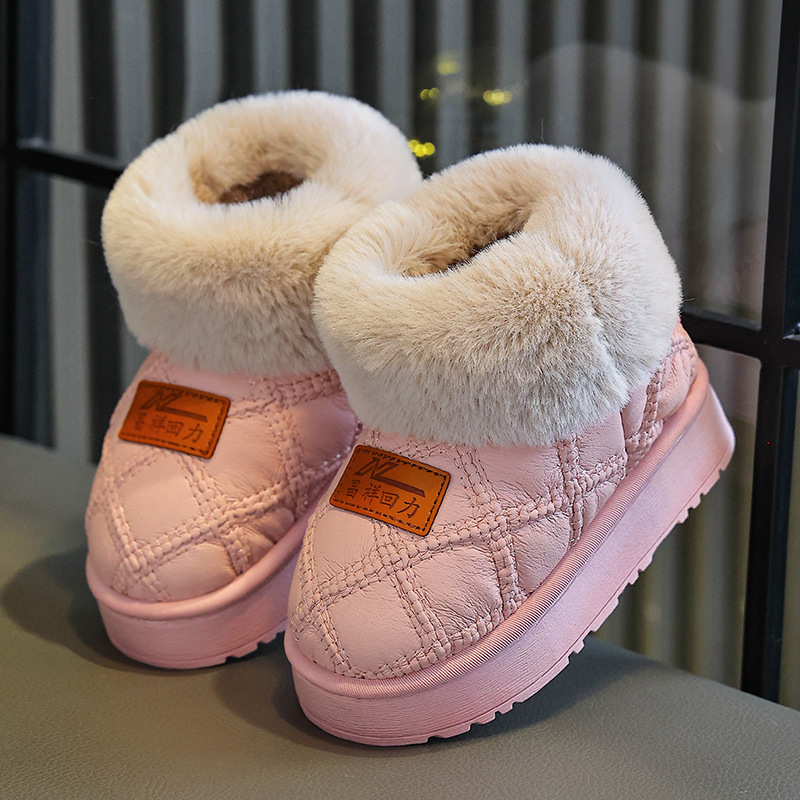 Uniszex gyerek pamut papucs, fleece béléssel, csúszásmentes PVC talppal, beltéri használatra télen