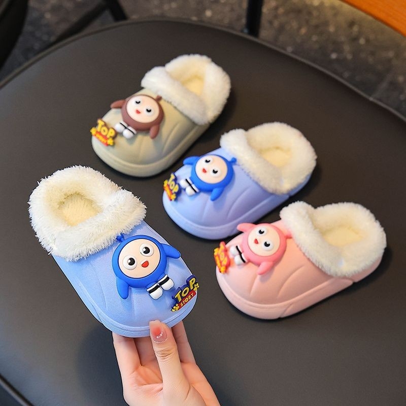 Vízálló gyerek pamut papucs beltéri használatra, rajzfilm stílusú, 1–12 évesek, téli szezon