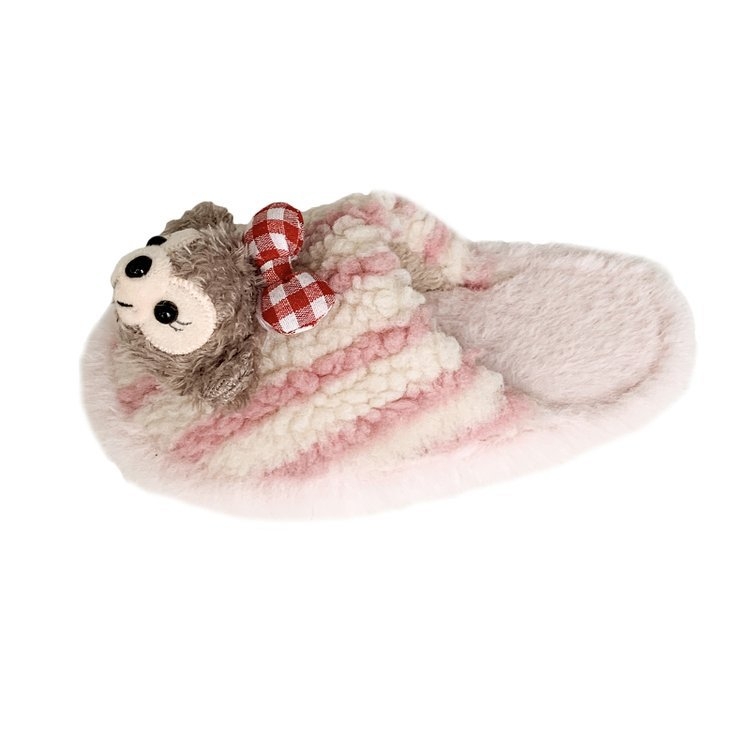 Gyerekeknek szóló plüss pamut papucs rajzfilm mintával, 7–12 éveseknek, gumírozott talp