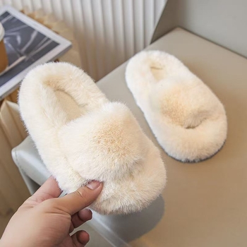 Gyerek plüss otthoni papucs, velúr felsőrész, egyszínű, PVC talp, vastag talp