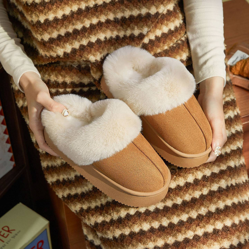 Gyerekeknek szóló téli papucs szőrös belsővel, egyszemélyes dizájn, vastag PVC talp, belső és külső használatra, egyszínű, egyszerű stílus, lányoknak 7–12 éves