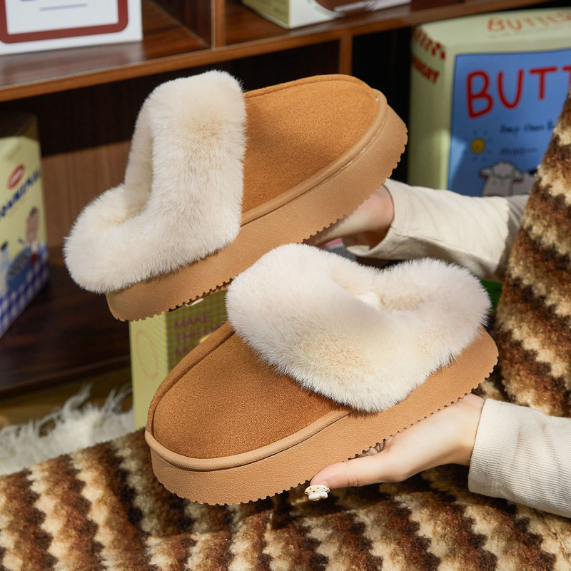 Gyerekeknek szóló téli papucs szőrös belsővel, egyszemélyes dizájn, vastag PVC talp, belső és külső használatra, egyszínű, egyszerű stílus, lányoknak 7–12 éves