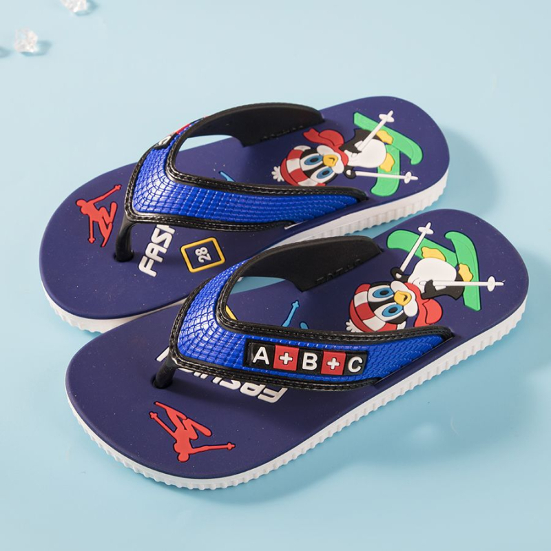 Gyerekeknek szóló flip-flopok rajzfilm mintával, 7–12 éveseknek, PVC felső rész és PVC talp, gyorsan száradó, légáteresztő, csúszásmentes
