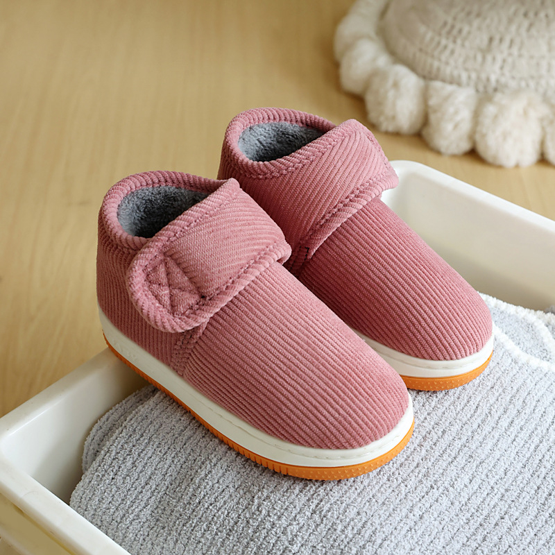 Papuci pentru copii, pentru interior și exterior, cu închidere Velcro, partea superioară din catifea și talpă din cauciuc groasă