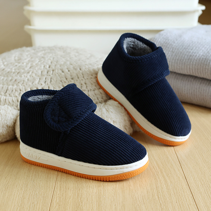 Papuci pentru copii, pentru interior și exterior, cu închidere Velcro, partea superioară din catifea și talpă din cauciuc groasă