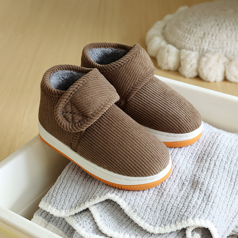 Papuci pentru copii, pentru interior și exterior, cu închidere Velcro, partea superioară din catifea și talpă din cauciuc groasă