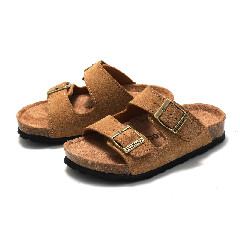 Gyermekek cork papucs matt bőr felsővel, gumitalppal, lélegző, 1-6 éveseknek