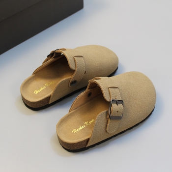 HEEMAKES Djeca cork papuče, jednofarbne, matirani goveđi nubuk gornji dio, gumena potplat, uzrast 4–16 godina