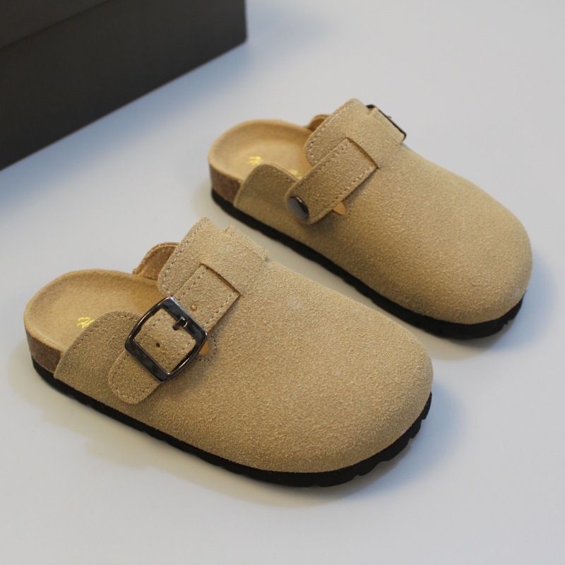 HEEMAKES Djeca cork papuče, jednofarbne, matirani goveđi nubuk gornji dio, gumena potplat, uzrast 4–16 godina