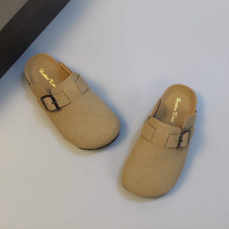 HEEMAKES Djeca cork papuče, jednofarbne, matirani goveđi nubuk gornji dio, gumena potplat, uzrast 4–16 godina