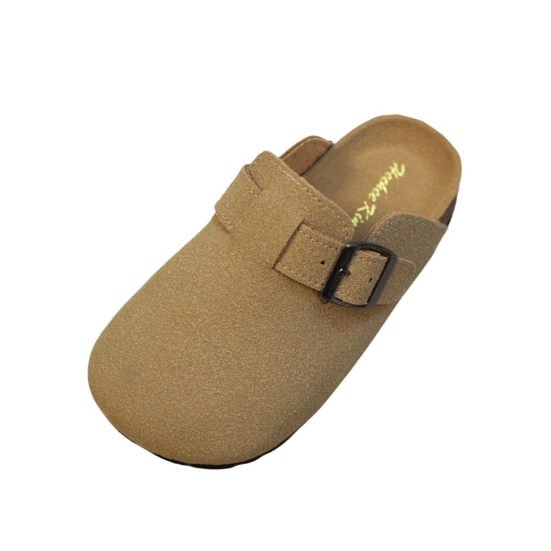 HEEMAKES Djeca cork papuče, jednofarbne, matirani goveđi nubuk gornji dio, gumena potplat, uzrast 4–16 godina