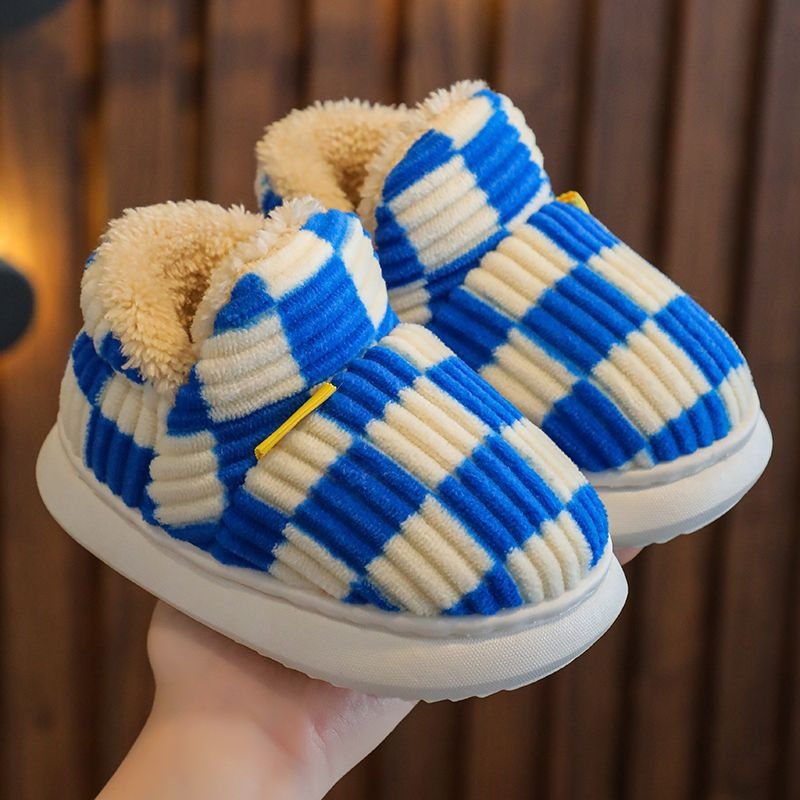 Dječje pamučne cipele za jesen i zimu, tople za unutarnju i vanjsku upotrebu, karirani uzorak, s zatvorenom petom, unisex