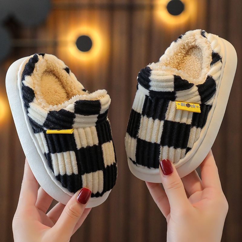 Dječje pamučne cipele za jesen i zimu, tople za unutarnju i vanjsku upotrebu, karirani uzorak, s zatvorenom petom, unisex