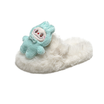 Papuci din lână pentru copii, partea superioară plușată, talpă din cauciuc, model desene animate, unisex, pentru vârste 4-16 ani