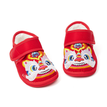 Pantofi pentru copii 1–3 ani cu Velcro - model animal brodat, talpă din țesătură moale, construcție groasă