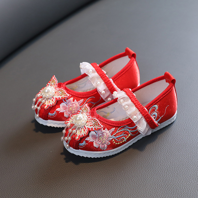 Pantofi tradiționali din pânză pentru fete, stil etnic, partea superioară din bumbac, talpă din cauciuc, respirabili, ușori, antiderapante