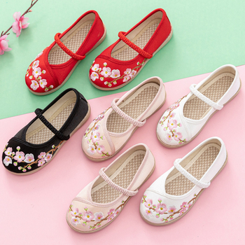 Hanfu tenisice za djevojčice – izvezeni gornji dio od svile, gumeni potplat, elastično kopčanje, karikaturni uzorak, prozračan i lagan Hanfu model za uzrast 1–16 godina