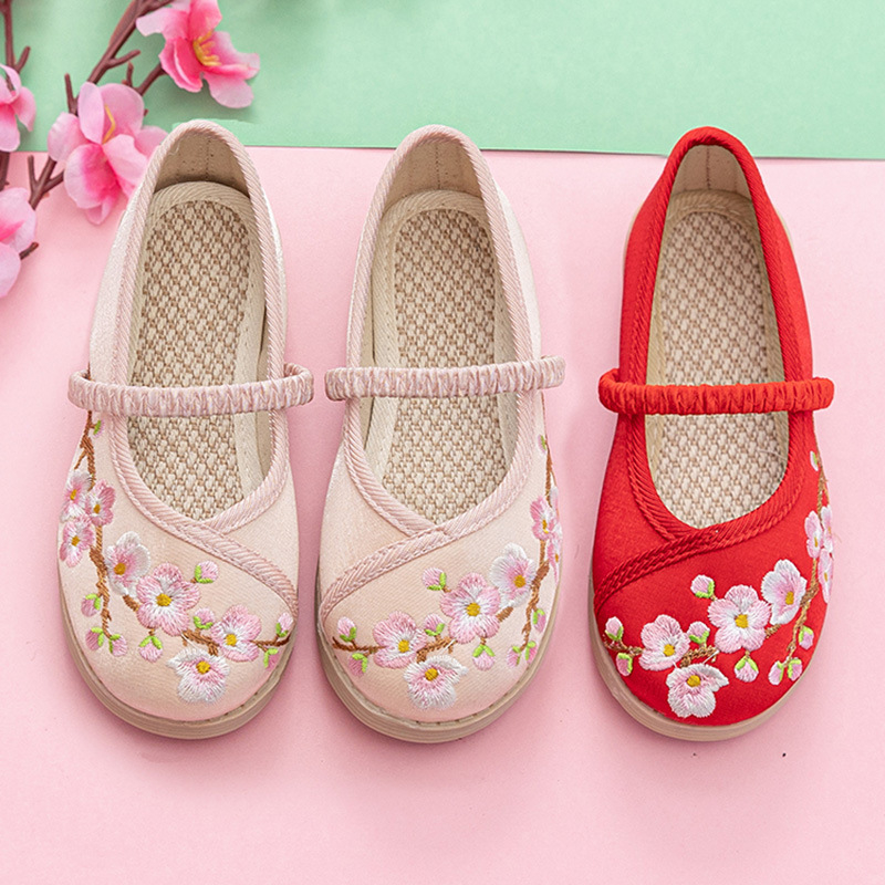 Hanfu tenisice za djevojčice – izvezeni gornji dio od svile, gumeni potplat, elastično kopčanje, karikaturni uzorak, prozračan i lagan Hanfu model za uzrast 1–16 godina