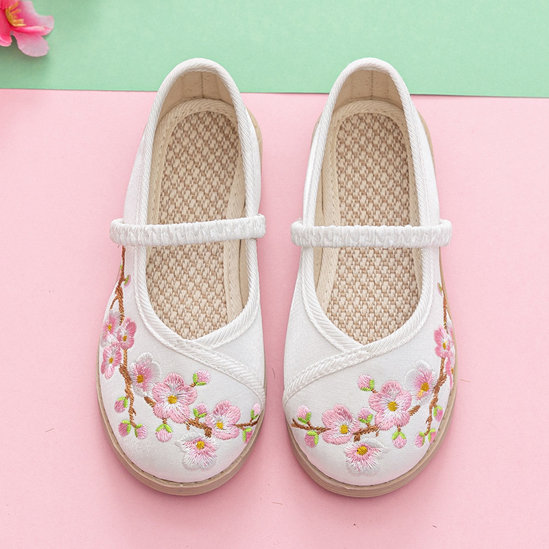 Hanfu tenisice za djevojčice – izvezeni gornji dio od svile, gumeni potplat, elastično kopčanje, karikaturni uzorak, prozračan i lagan Hanfu model za uzrast 1–16 godina