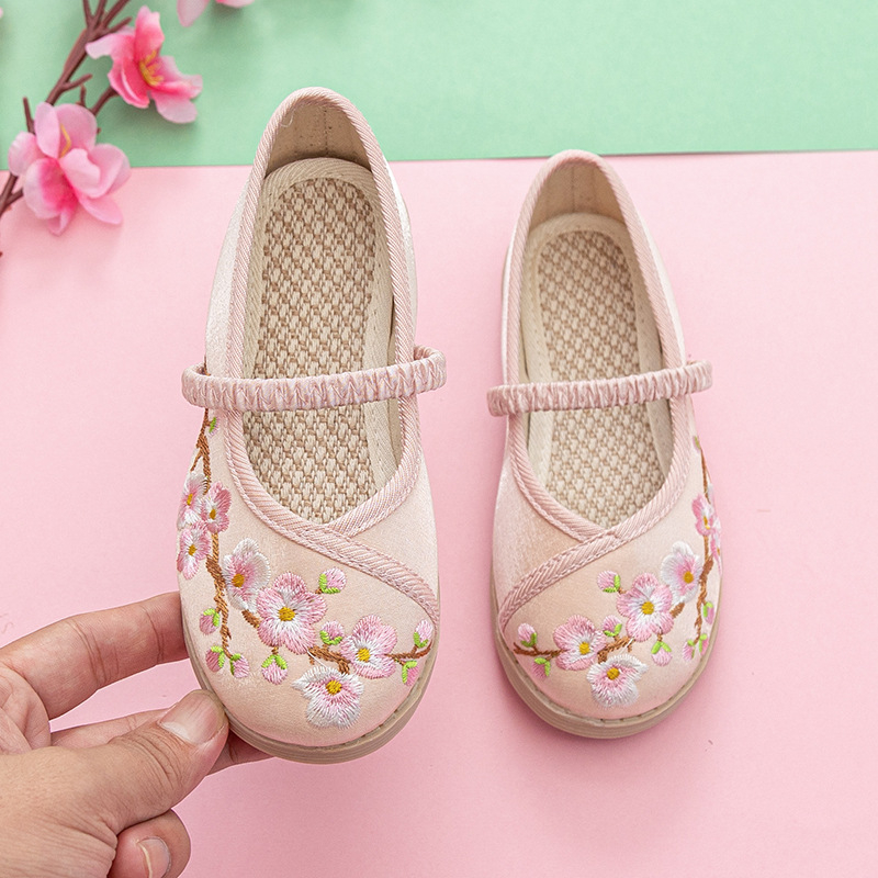 Hanfu tenisice za djevojčice – izvezeni gornji dio od svile, gumeni potplat, elastično kopčanje, karikaturni uzorak, prozračan i lagan Hanfu model za uzrast 1–16 godina