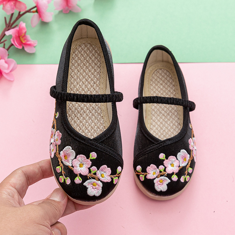 Hanfu tenisice za djevojčice – izvezeni gornji dio od svile, gumeni potplat, elastično kopčanje, karikaturni uzorak, prozračan i lagan Hanfu model za uzrast 1–16 godina