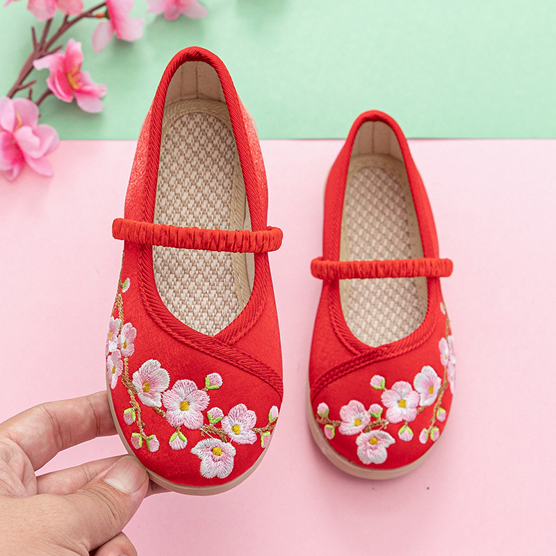 Hanfu tenisice za djevojčice – izvezeni gornji dio od svile, gumeni potplat, elastično kopčanje, karikaturni uzorak, prozračan i lagan Hanfu model za uzrast 1–16 godina