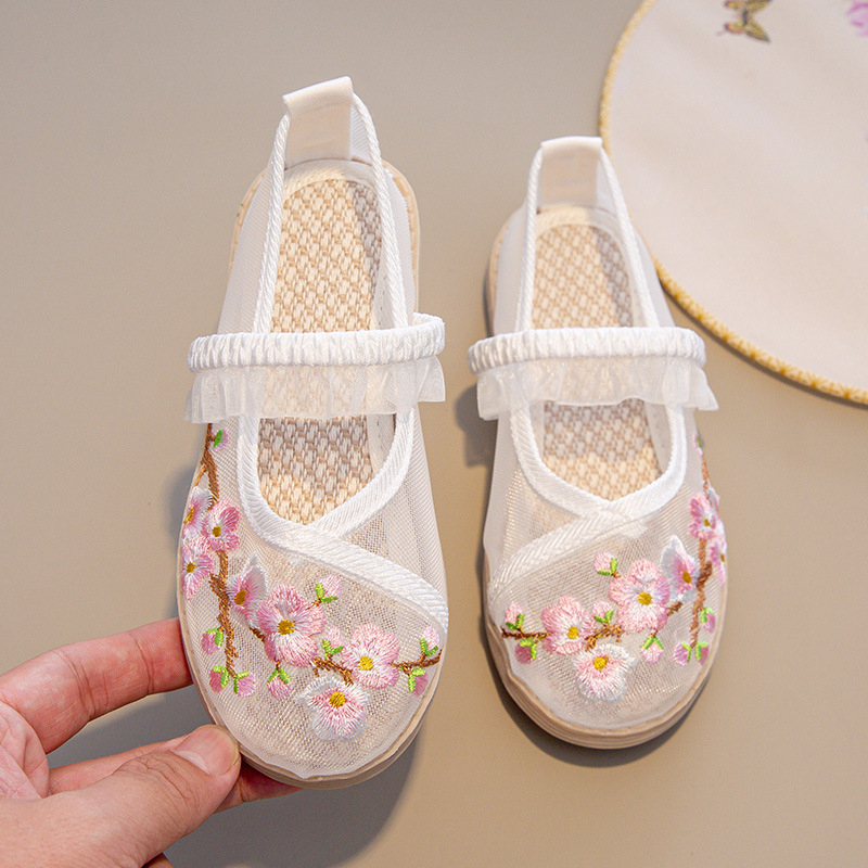 Hanfu tenisice za djevojčice – izvezeni gornji dio od svile, gumeni potplat, elastično kopčanje, karikaturni uzorak, prozračan i lagan Hanfu model za uzrast 1–16 godina