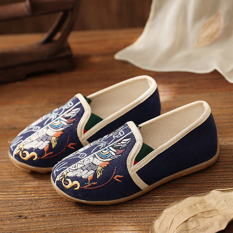 Dječje Hanfu cipele, ručno izrađene, gornji dio od pamuka i lana, s vezom, ravnog dizajna, retro stil, prozračne i lagane