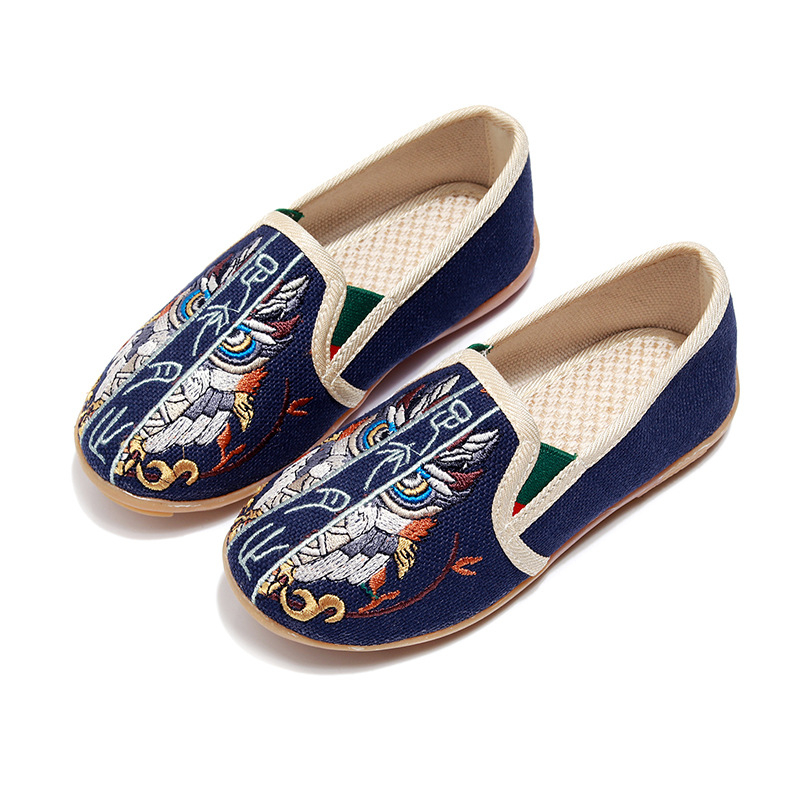 Dječje Hanfu cipele, ručno izrađene, gornji dio od pamuka i lana, s vezom, ravnog dizajna, retro stil, prozračne i lagane