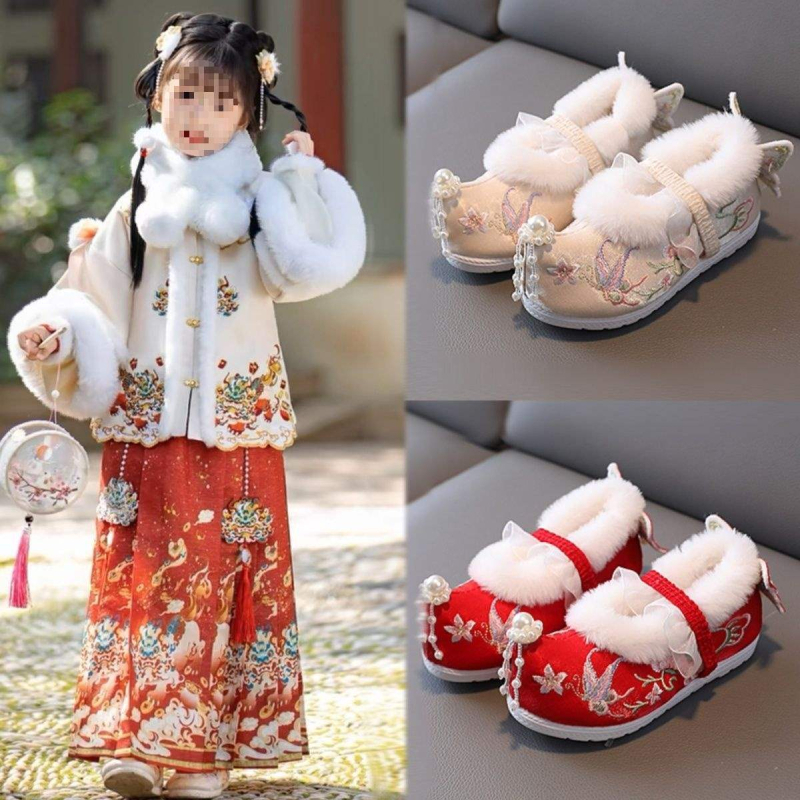 Dječje cipele s tigrovom glavom u hanfu stilu – izšivane, baršunasta podstava, gornji dio od akrilnih vlakana, gumeni potplat