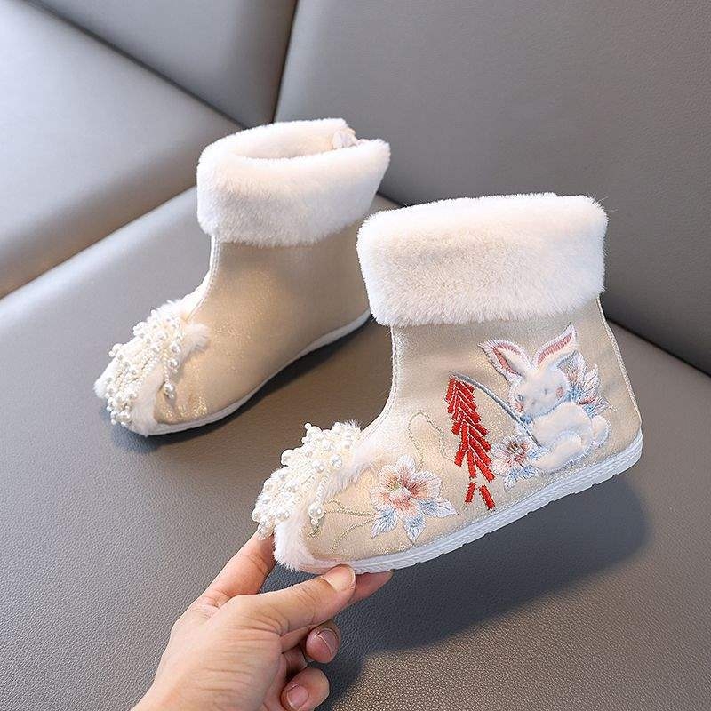 Dječje cipele s tigrovom glavom u hanfu stilu – izšivane, baršunasta podstava, gornji dio od akrilnih vlakana, gumeni potplat