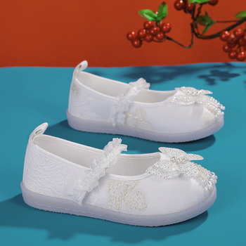 Djevojačke plesne cipele s Velcro zatvaračem – cvjetni perli i rhinestones, gornji dio od umjetne kože, đon MD, protuklizne, lagane, retro stil, za dob 4–16