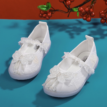 Djevojačke plesne cipele s Velcro zatvaračem – cvjetni perli i rhinestones, gornji dio od umjetne kože, đon MD, protuklizne, lagane, retro stil, za dob 4–16