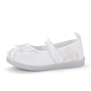 Djevojačke plesne cipele s Velcro zatvaračem – cvjetni perli i rhinestones, gornji dio od umjetne kože, đon MD, protuklizne, lagane, retro stil, za dob 4–16