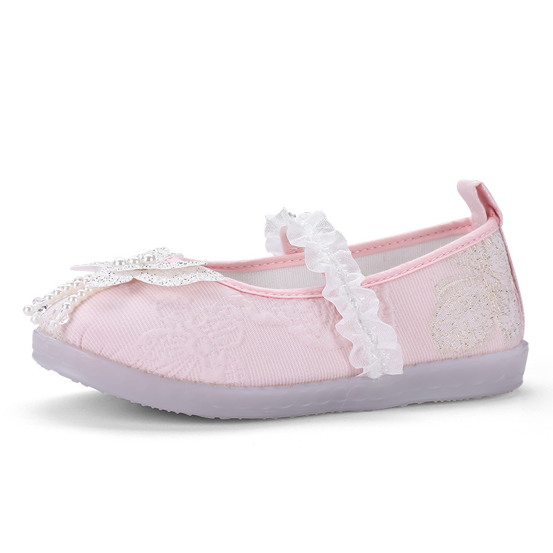 Djevojačke plesne cipele s Velcro zatvaračem – cvjetni perli i rhinestones, gornji dio od umjetne kože, đon MD, protuklizne, lagane, retro stil, za dob 4–16