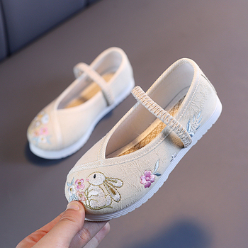 Κορίτσια Εθνοτικά Υφασμάτινα Παπούτσια, Διαπνέουσα Βαμβακερή Άνω Επιφάνεια, Ελαστική Ζώνη, Κεντημένα, Σόλα Καουτσούκ, Ελαφριά