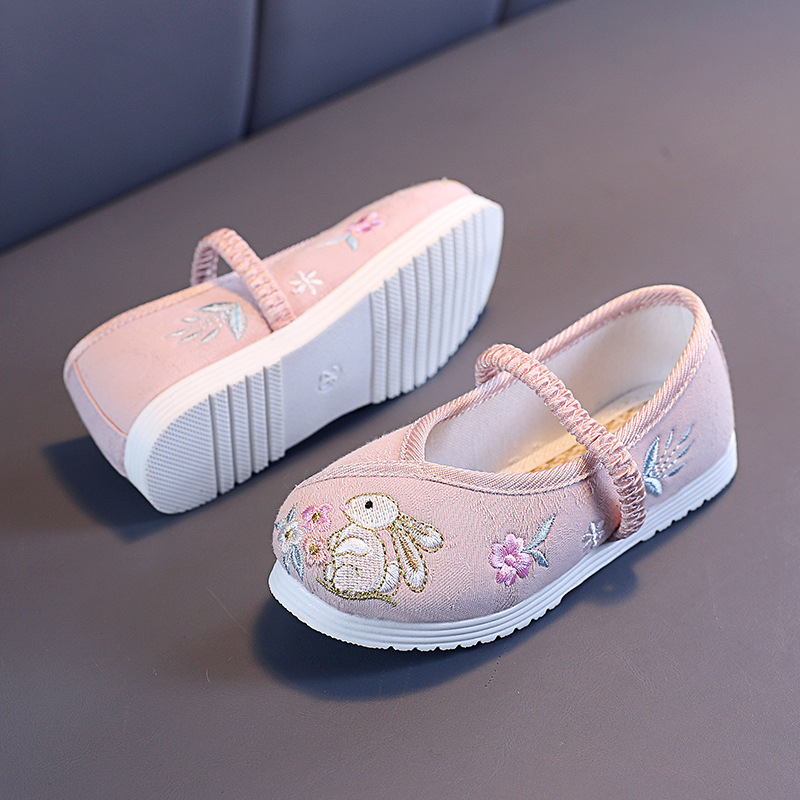 Детски етнически платнени обувки, дишаща памучна горна част, еластична лента, бродирани, гумена подметка, леки