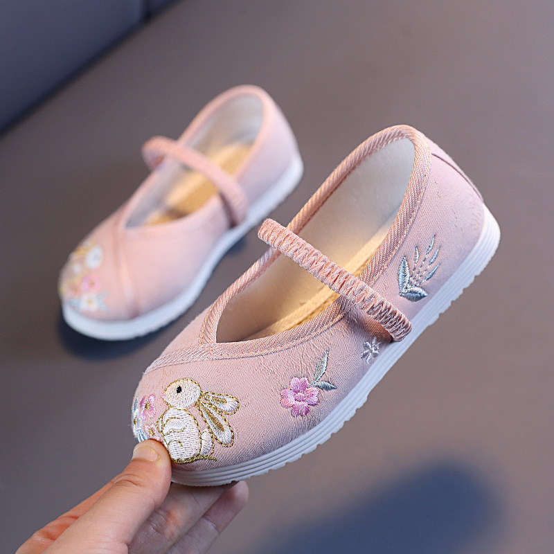 Κορίτσια Εθνοτικά Υφασμάτινα Παπούτσια, Διαπνέουσα Βαμβακερή Άνω Επιφάνεια, Ελαστική Ζώνη, Κεντημένα, Σόλα Καουτσούκ, Ελαφριά