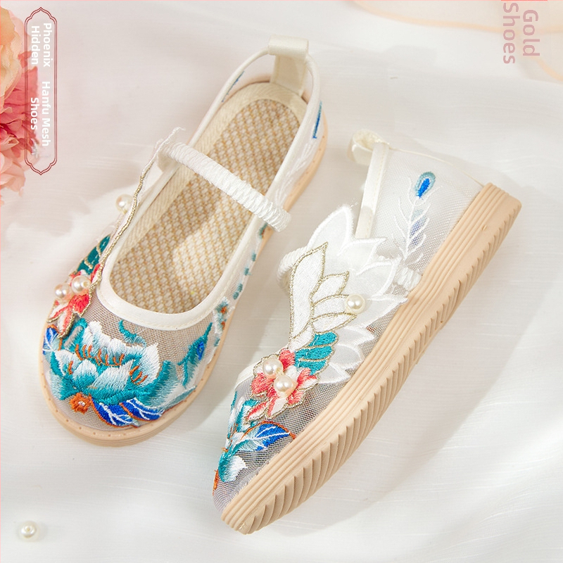 Tradicionalne mrežaste balerinke za djevojčice – prozračan gornji dio od mreže, cvjetni uzorak, gumeni potplat, lagane