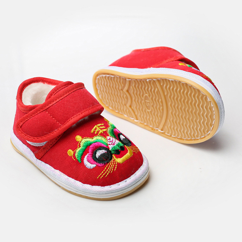 Dječje cipele s tigrovom glavom, ručno izrađene, Velcro zatvarač, izvezen motiv, debeli višeslojni potplat, prozračni platneni gornji dio, za dob od 1–3 godine, zimi