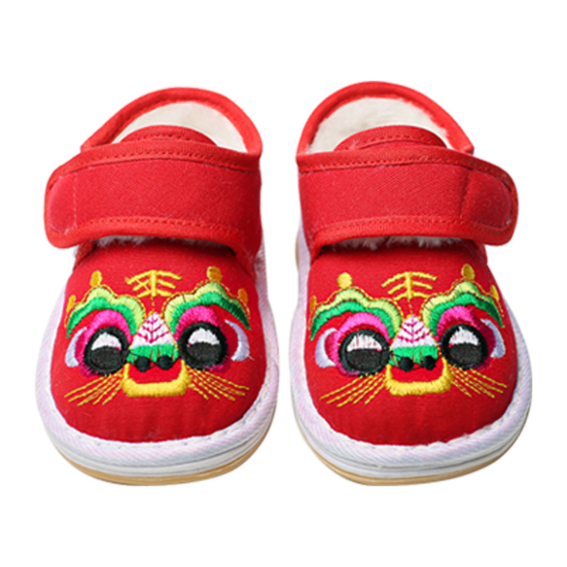 Dječje cipele s tigrovom glavom, ručno izrađene, Velcro zatvarač, izvezen motiv, debeli višeslojni potplat, prozračni platneni gornji dio, za dob od 1–3 godine, zimi