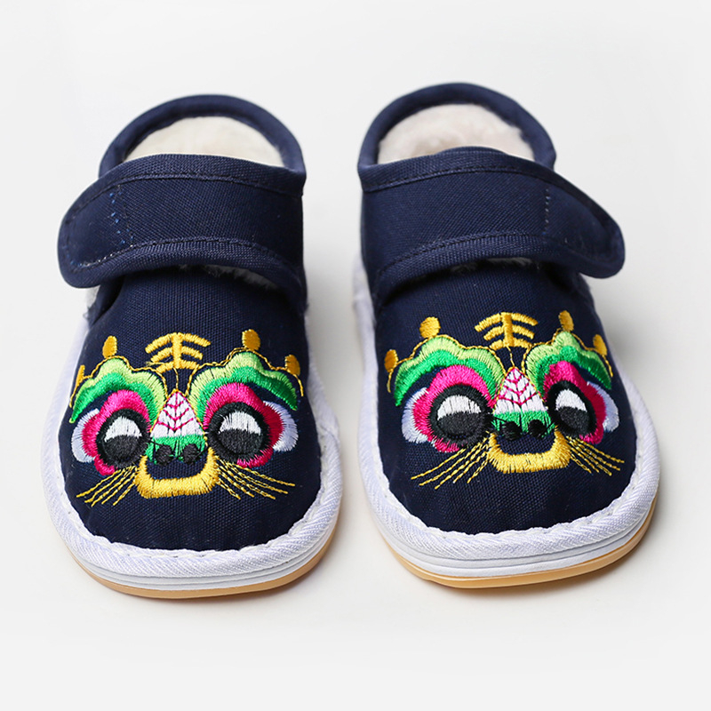 Dječje cipele s tigrovom glavom, ručno izrađene, Velcro zatvarač, izvezen motiv, debeli višeslojni potplat, prozračni platneni gornji dio, za dob od 1–3 godine, zimi