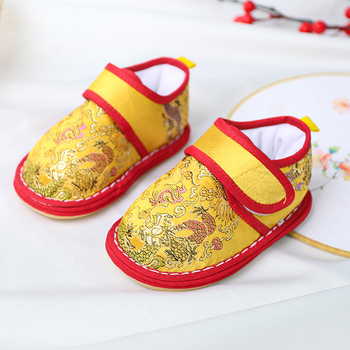 Dječje tradicionalne cipele od brokata, Velcro kopčanje, Wufu uzorak, višeslojna potplat (tkanina + guma), retro stil
